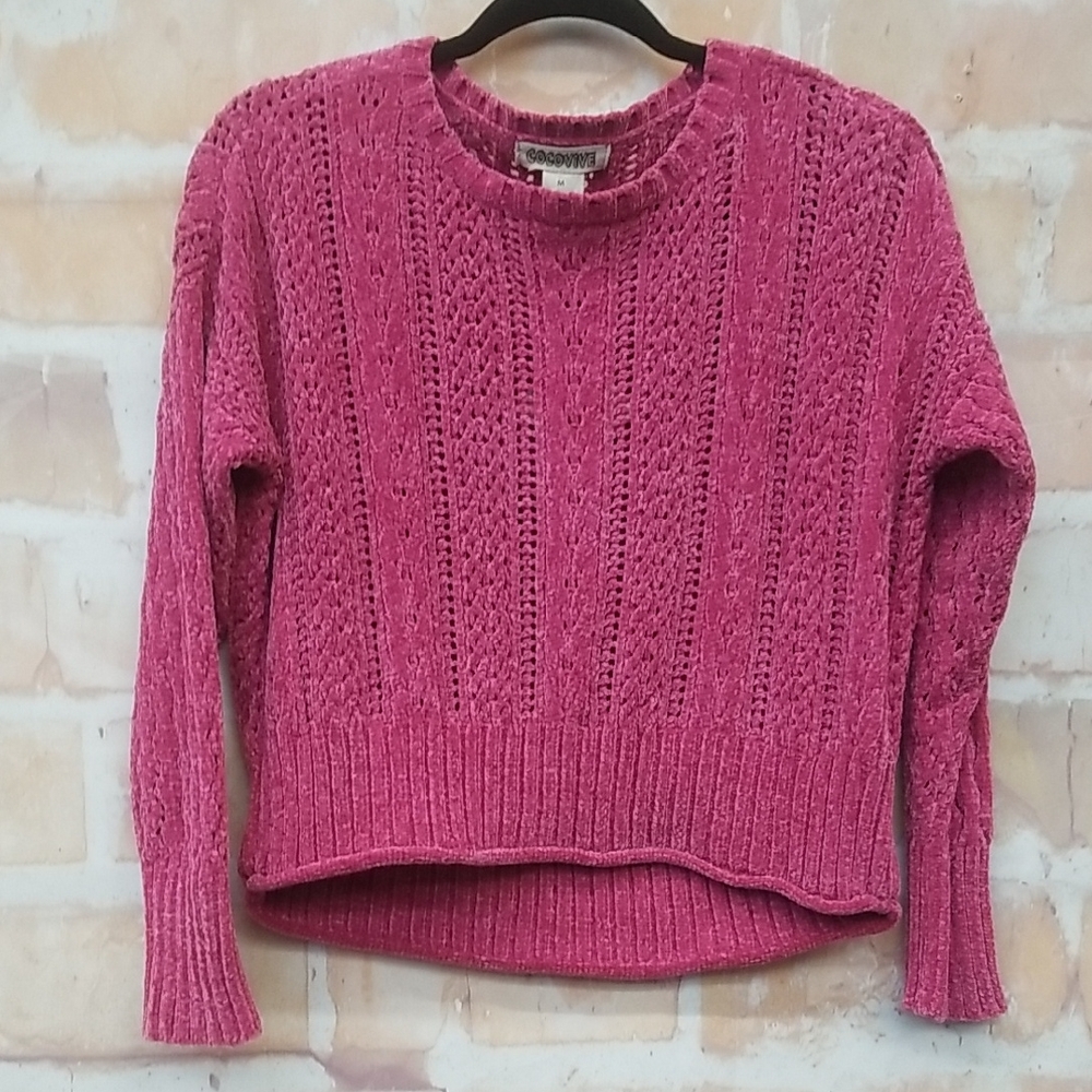 NWT COCOVIVE Size M Pink Cable Knit Sweater